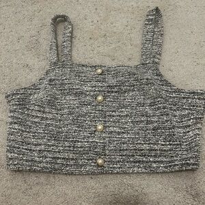 Almost Famous Black and White Knit Crop Top with Pearl Accents
